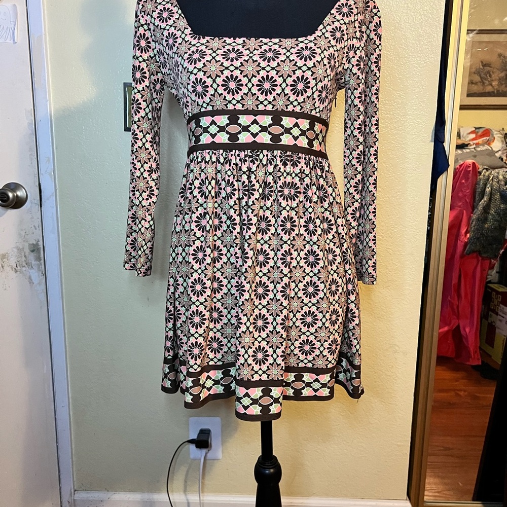 London Times Geometric Floral Long Sleeve Dress